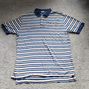 Polo Ralph Lauren men's blue striped short sleeve polo shirt, size medium